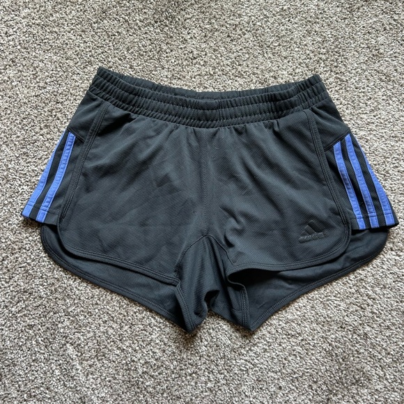 Adidas Black and Blue Athletic Shorts with Split Hem - Picture 1 of 7